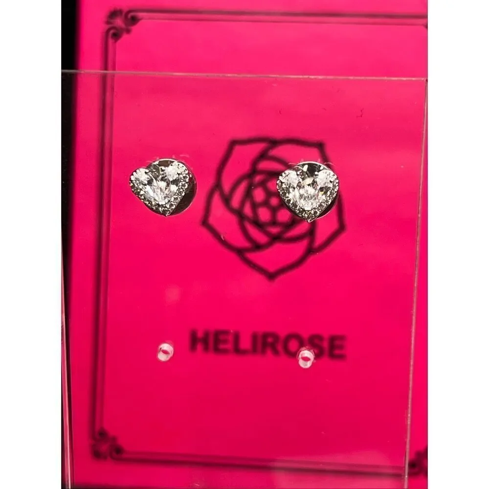Helirose Silver Tone Cubic Zirconia Heart Shaped Stud Earring Gift Box